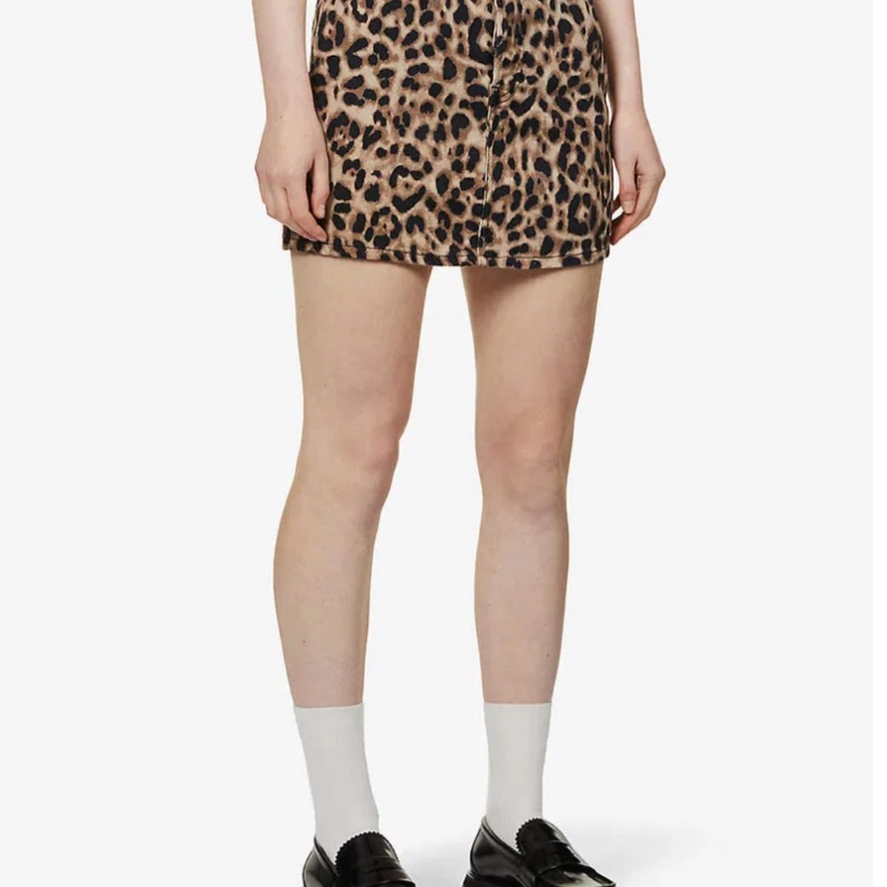 REFORMATION Jackie Leopard Print Mini Denim Skirt Sz 26